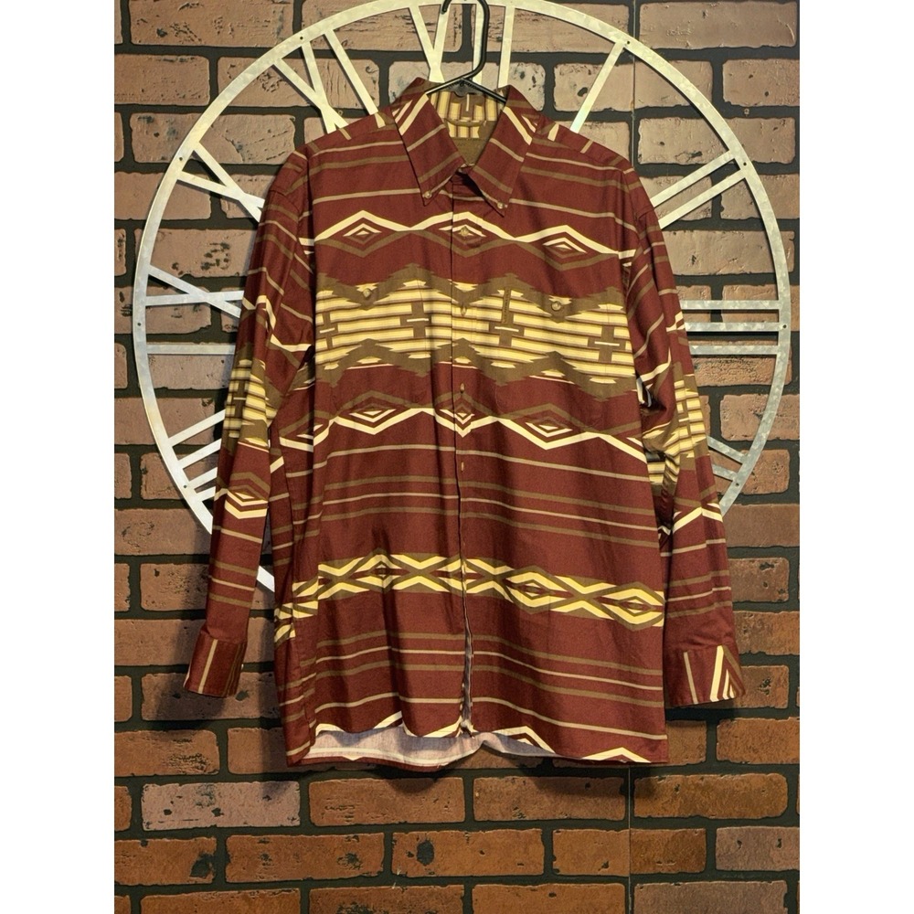 Men's Clearwater Outfitters Aztec Print Long Sleeve Button Up Shirt Red Size M